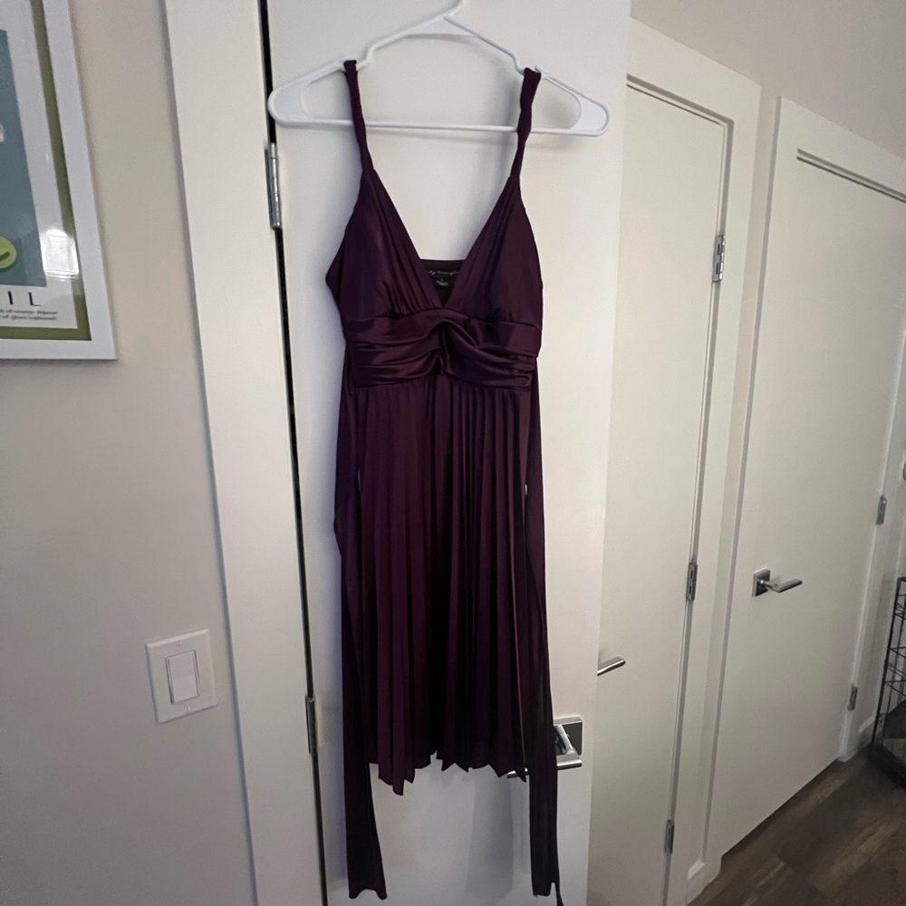 City Triangles Satin Silk Purple Pleated Y2K Dress Retro Style with Tie Back
